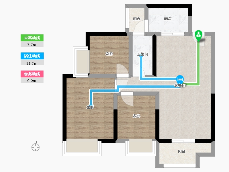 湖南省-长沙市-天麓尚层建面88m²-65.21-户型库-动静线