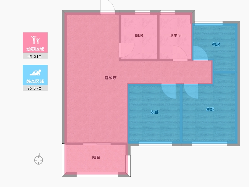 湖南省-长沙市-通号岭绣苑3号楼建面88m²-63.80-户型库-动静分区