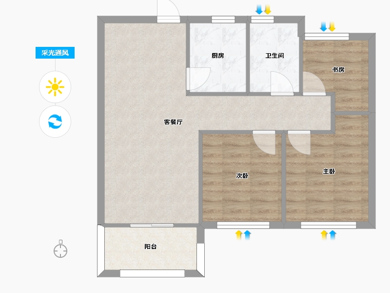 湖南省-长沙市-通号岭绣苑3号楼建面88m²-63.80-户型库-采光通风