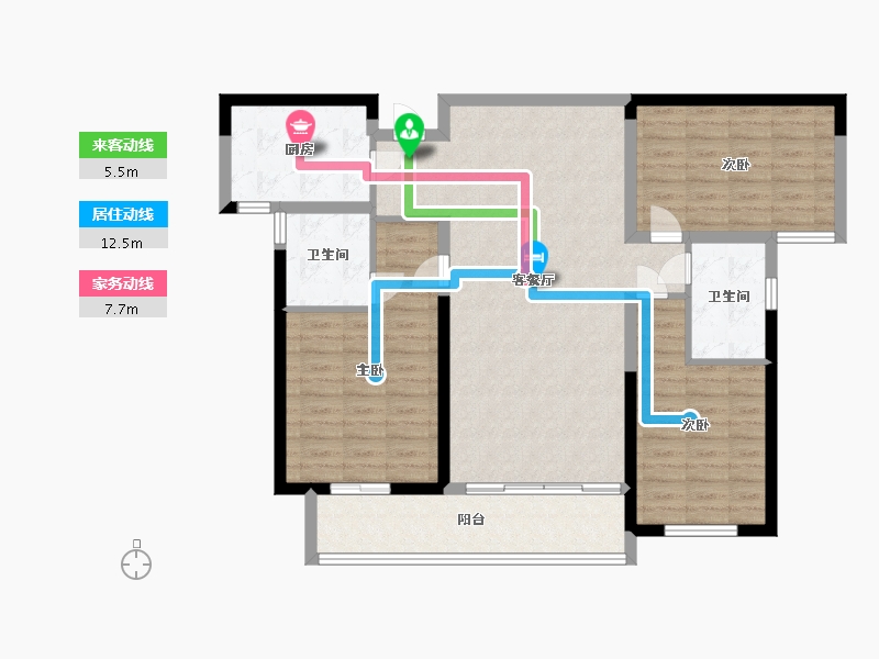 湖南省-长沙市-新城金茂梦想玺悦1号楼,5号楼建面129m²-103.20-户型库-动静线