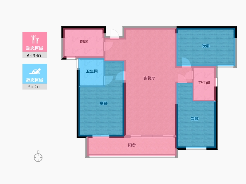 湖南省-长沙市-新城金茂梦想玺悦1号楼,5号楼建面129m²-103.20-户型库-动静分区