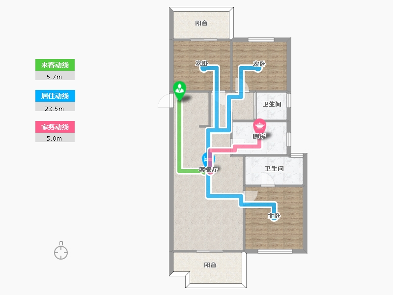 湖南省-长沙市-旭辉都会山C户型建面128m²-102.40-户型库-动静线