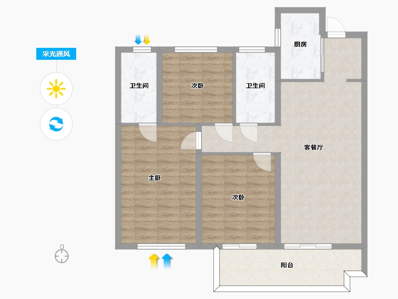 湖南省-长沙市-旭辉都会山(B户型)建面118m²-94.41-户型库-采光通风