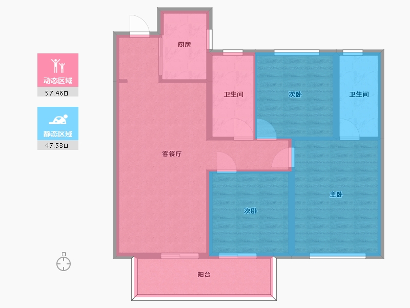 湖南省-长沙市-旭辉都会山B1户型建面118m²-94.40-户型库-动静分区