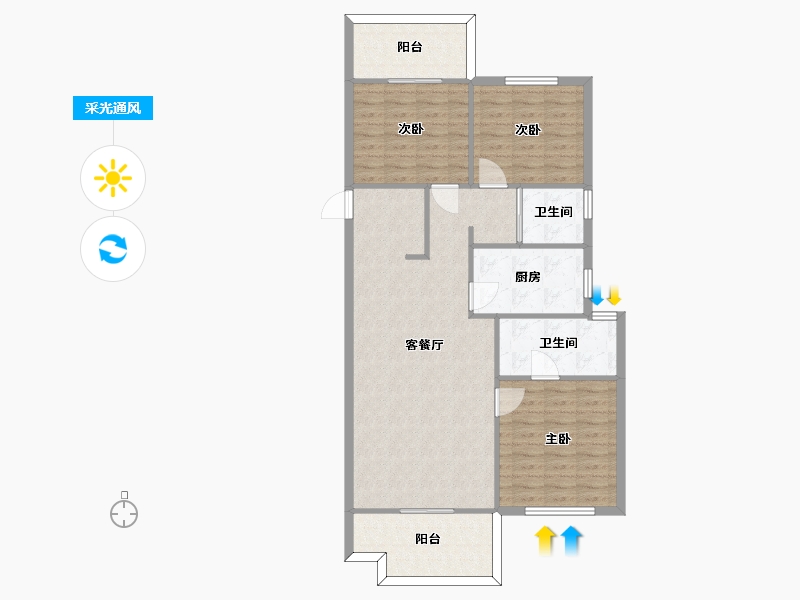 湖南省-长沙市-旭辉都会山C户型建面128m²-102.40-户型库-采光通风