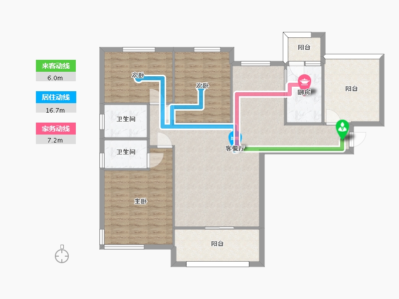 湖南省-长沙市-永实蔷薇国际20号楼建面132m²-107.83-户型库-动静线