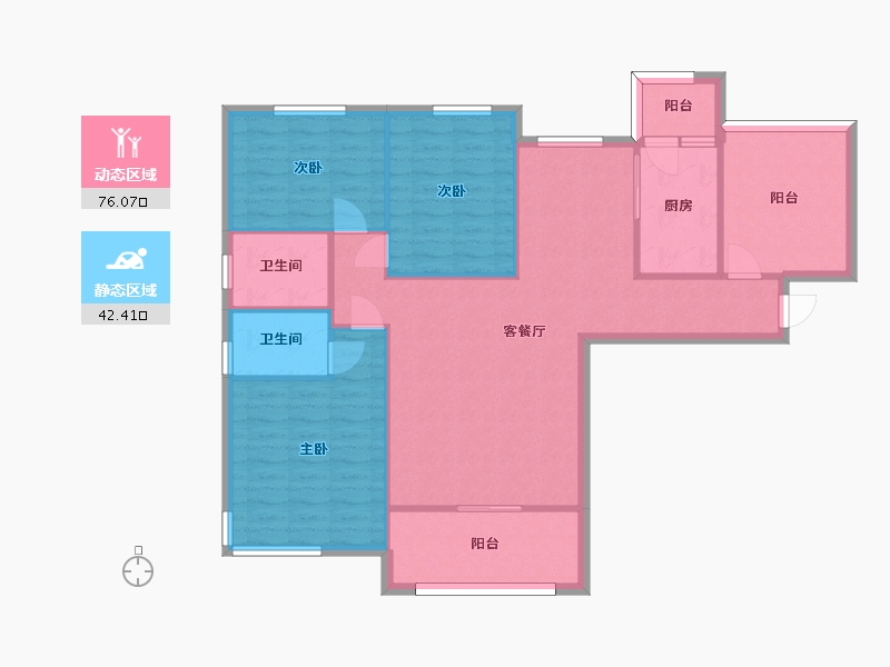 湖南省-长沙市-永实蔷薇国际20号楼建面132m²-107.83-户型库-动静分区