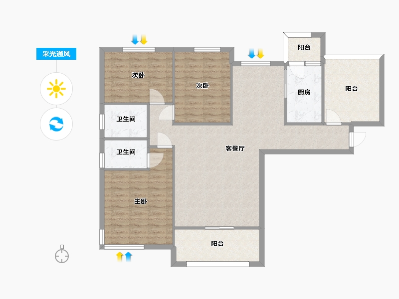 湖南省-长沙市-永实蔷薇国际20号楼建面132m²-107.83-户型库-采光通风