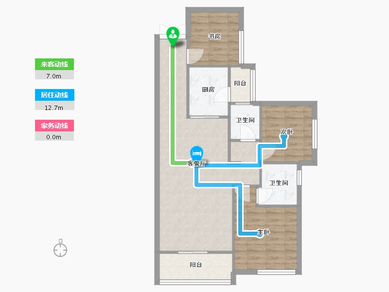 湖南省-长沙市-永实蔷薇国际7号楼,21号楼,22号楼,8号楼,9号楼建面99m²-78.88-户型库-动静线