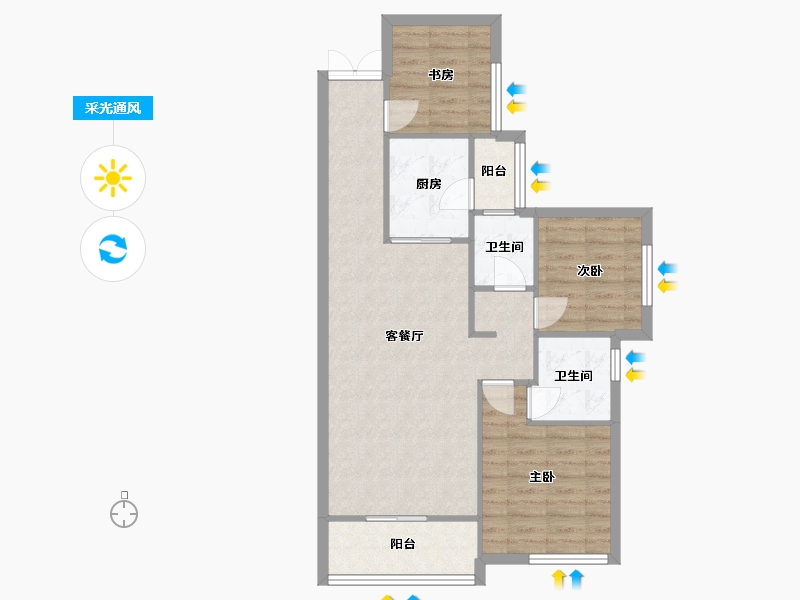 湖南省-长沙市-永实蔷薇国际7号楼,21号楼,22号楼,8号楼,9号楼建面99m²-78.88-户型库-采光通风