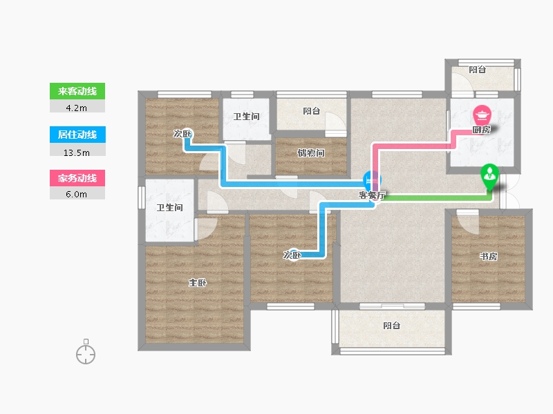 湖南省-长沙市-永实蔷薇国际7号楼,22号楼,8号楼,9号楼建面129m²-101.59-户型库-动静线