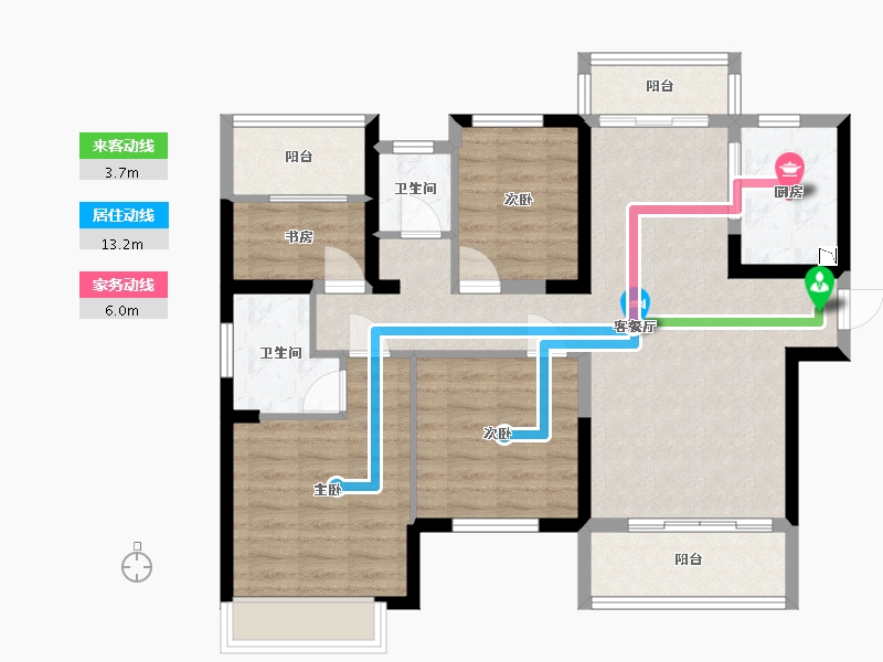 湖南省-长沙市-长房云公馆建面124m²-91.82-户型库-动静线