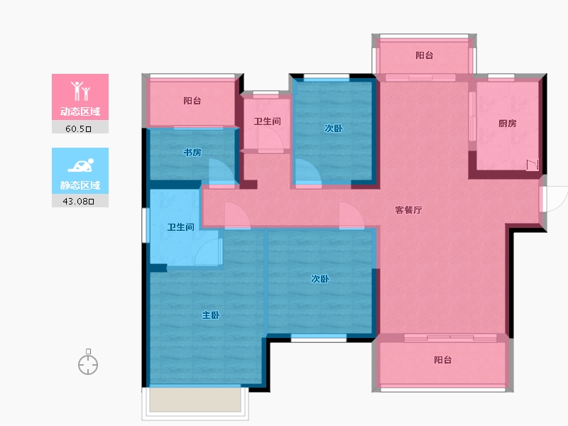 湖南省-长沙市-长房云公馆建面124m²-91.82-户型库-动静分区