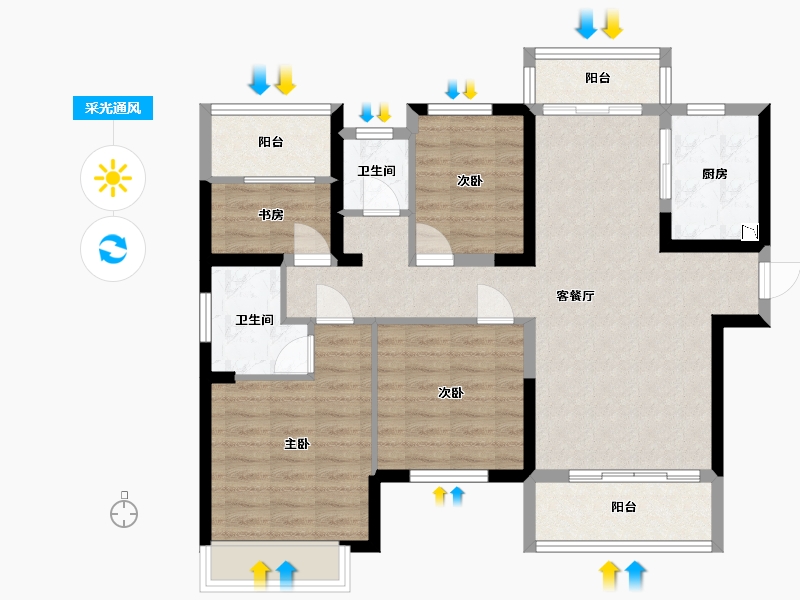 湖南省-长沙市-长房云公馆建面124m²-91.82-户型库-采光通风