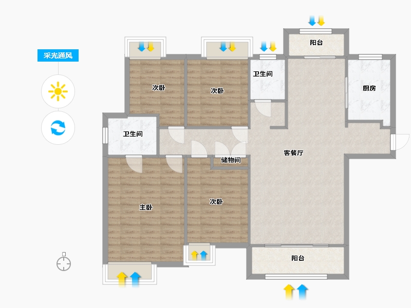 湖南省-长沙市-金地铂悦3号建面151m²-114.94-户型库-采光通风