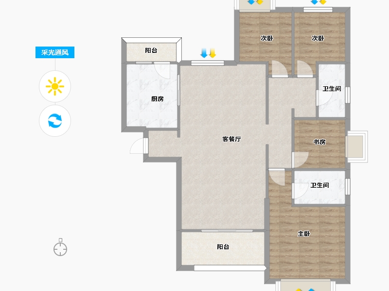 湖南省-长沙市-长沙恒大文化旅游城155号建面95m²-101.85-户型库-采光通风