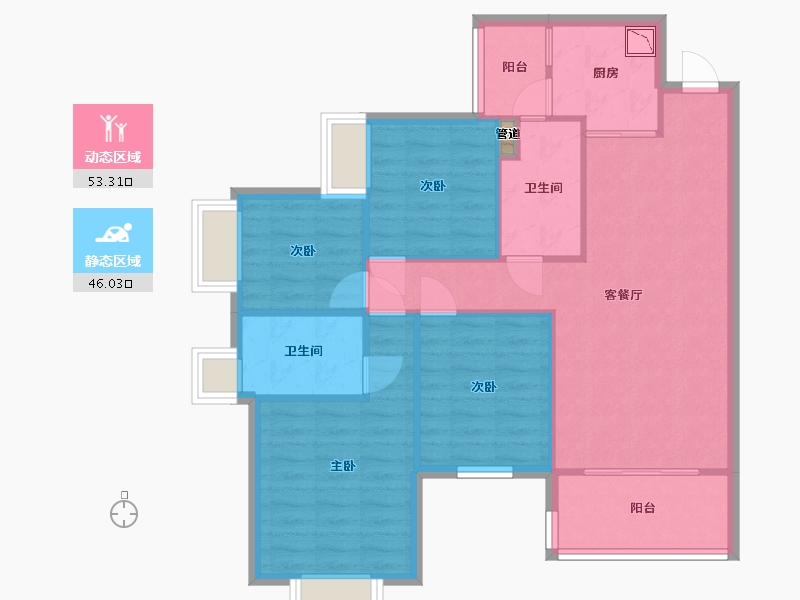 湖南省-长沙市-振业城建面119m²-89.88-户型库-动静分区