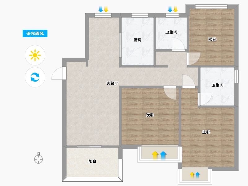 湖南省-长沙市-中梁云麓传奇12号,13号,14号,16号,8号,9号建面119m²-86.79-户型库-采光通风