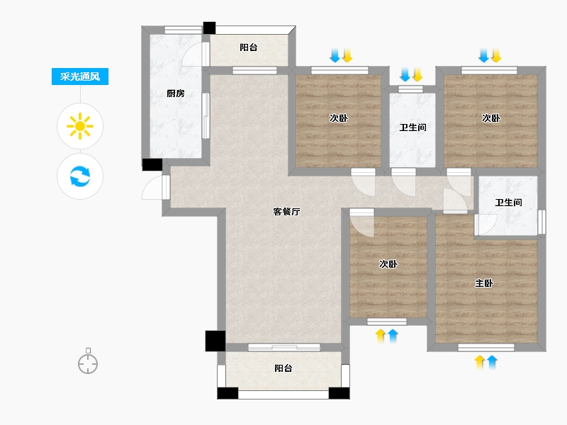 湖南省-长沙市-中央美郡建面142m²-97.62-户型库-采光通风