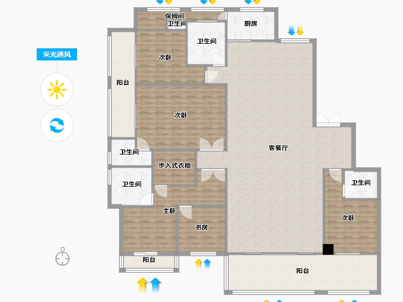 湖南省-长沙市-天际藏玉1号楼,2号楼,3号楼建面298m²-220.39-户型库-采光通风