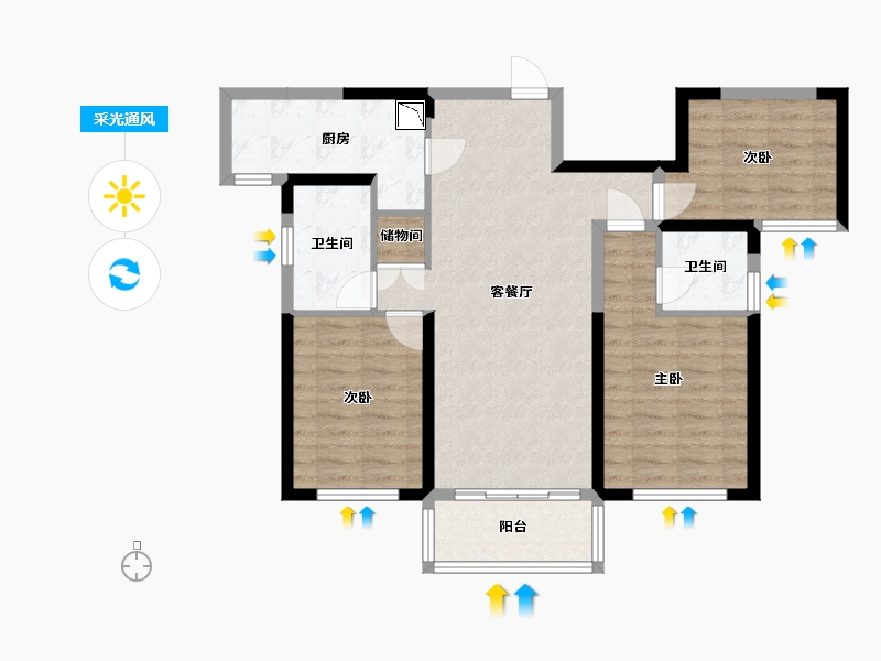 湖南省-长沙市-绿地长沙城际空间站8栋,9栋建面120m²-82.68-户型库-采光通风