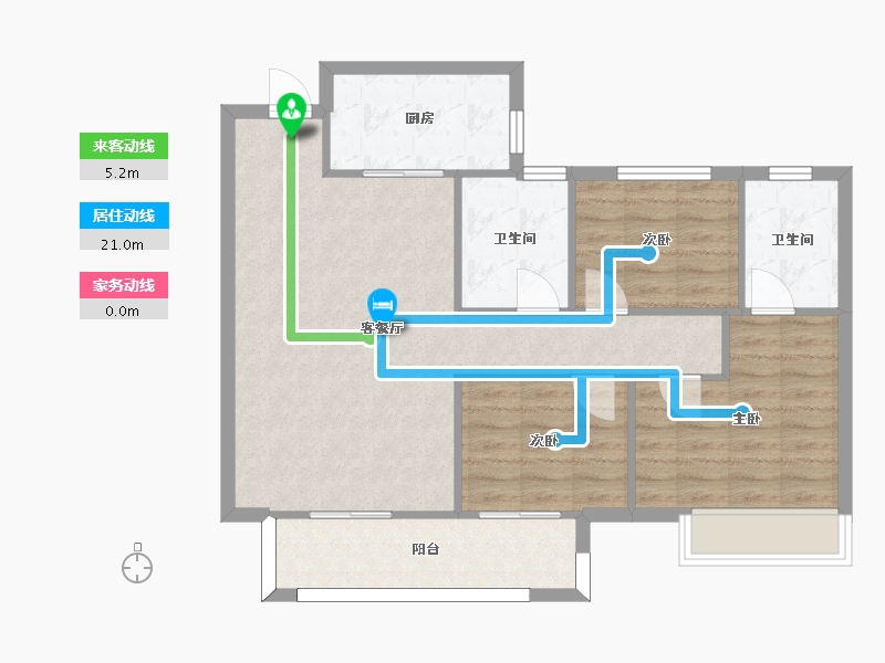 湖南省-长沙市-世茂璀璨天城2栋建面105m²-83.99-户型库-动静线