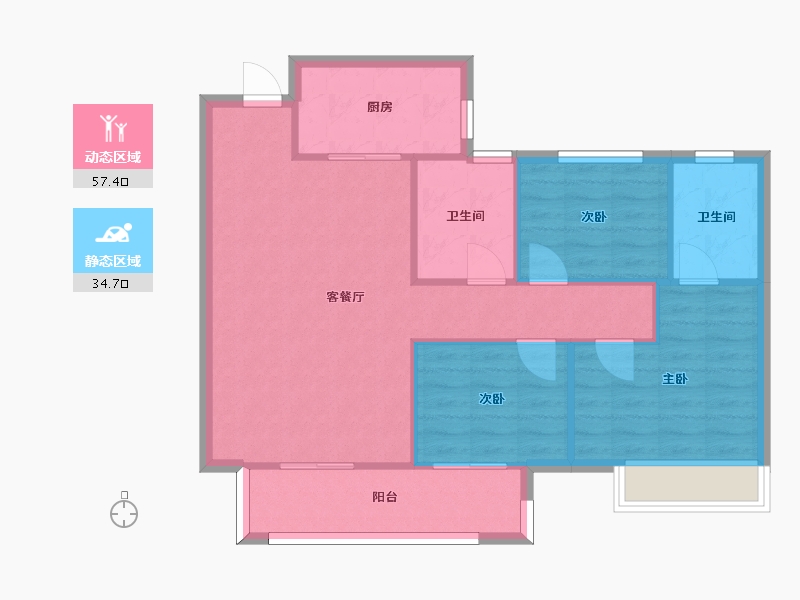 湖南省-长沙市-世茂璀璨天城2栋建面105m²-83.99-户型库-动静分区