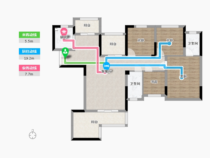 湖南省-长沙市-泰禹云开壹品六期2号楼建面135m²-104.10-户型库-动静线