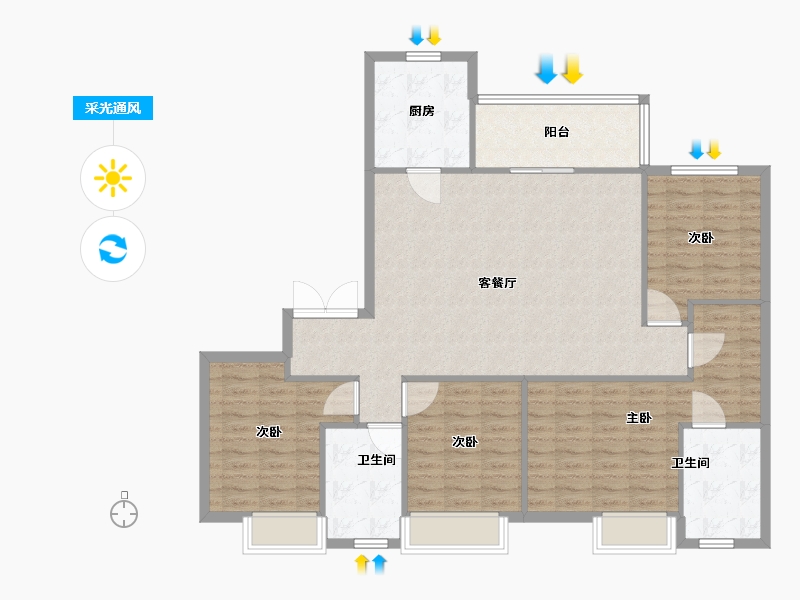 湖南省-长沙市-阳光城尚东湾愉景9栋建面150m²-120.00-户型库-采光通风