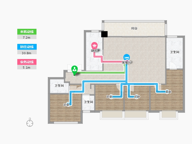 湖南省-长沙市-阳光城尚东湾凌云7栋,凌云9栋建面167m²-133.60-户型库-动静线