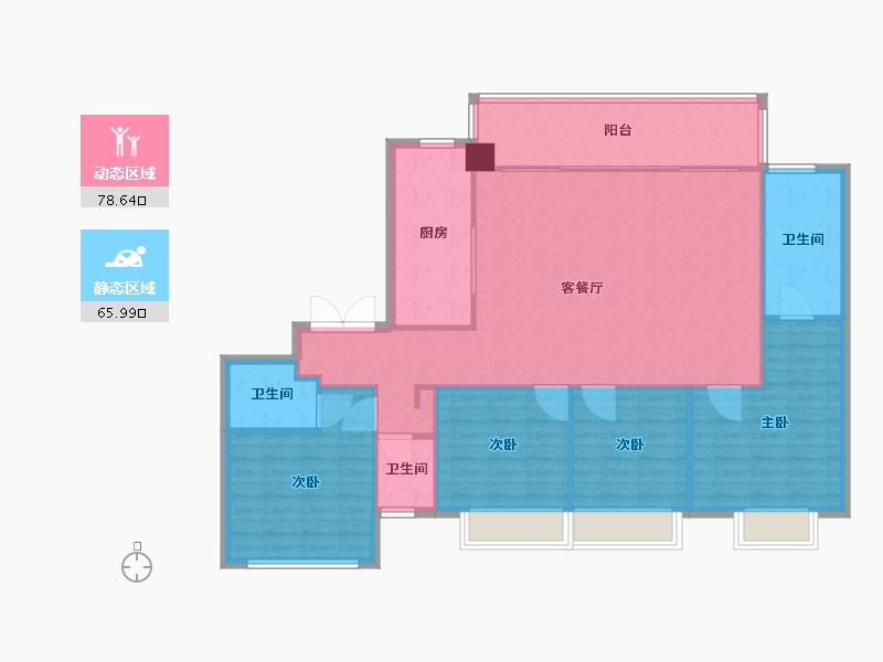 湖南省-长沙市-阳光城尚东湾凌云7栋,凌云9栋建面167m²-133.60-户型库-动静分区