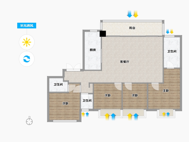 湖南省-长沙市-阳光城尚东湾凌云7栋,凌云9栋建面167m²-133.60-户型库-采光通风