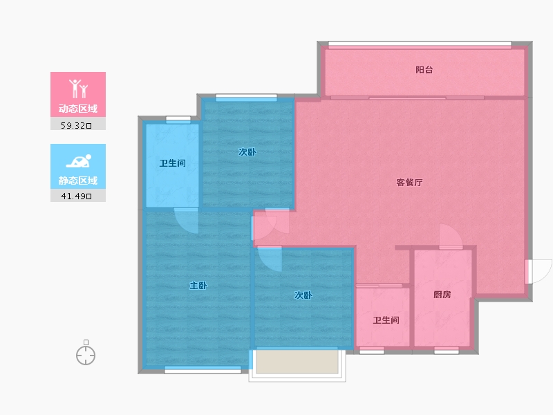 湖南省-长沙市-阳光城尚东湾愉景2栋,榆景1栋建面116m²-92.80-户型库-动静分区