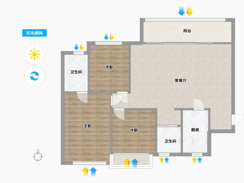 湖南省-长沙市-阳光城尚东湾愉景2栋,榆景1栋建面116m²-92.80-户型库-采光通风