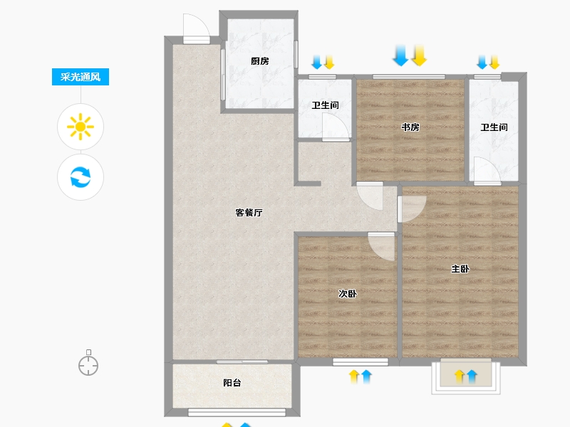 湖南省-长沙市-阳光城尚东湾愉景4栋,凌云5栋,愉景7栋,愉景11栋,愉景12栋建面113m²-90.40-户型库-采光通风