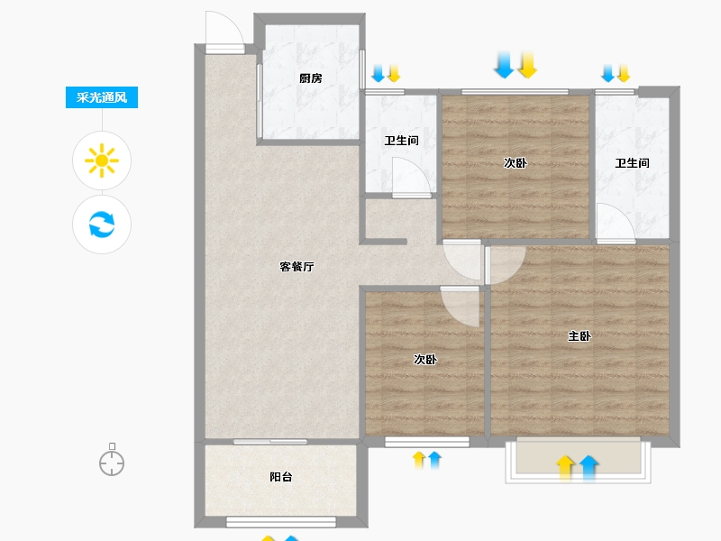 湖南省-长沙市-阳光城尚东湾愉景8栋,愉景10栋建面114m²-91.20-户型库-采光通风