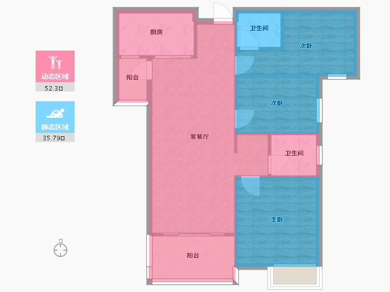 湖南省-长沙市-长房明宸府5号楼,6号楼,12号楼,11号楼建面100m²-80.00-户型库-动静分区