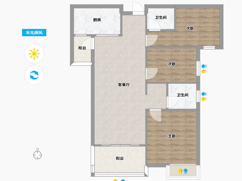 湖南省-长沙市-长房明宸府5号楼,6号楼,12号楼,11号楼建面100m²-80.00-户型库-采光通风