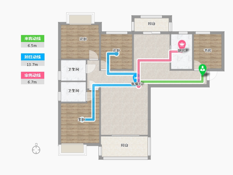 湖南省-长沙市-长房明宸府5号楼,6号楼,12号楼,11号楼建面133m²-106.39-户型库-动静线