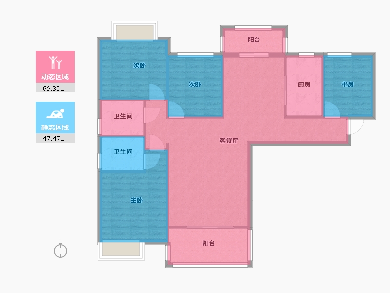 湖南省-长沙市-长房明宸府5号楼,6号楼,12号楼,11号楼建面133m²-106.39-户型库-动静分区