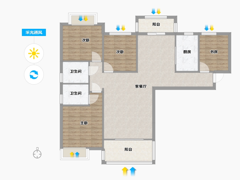 湖南省-长沙市-长房明宸府5号楼,6号楼,12号楼,11号楼建面133m²-106.39-户型库-采光通风