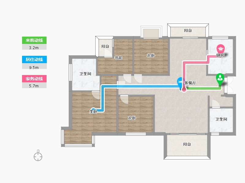 湖南省-长沙市-长沙平吉上苑建面133m²-106.40-户型库-动静线