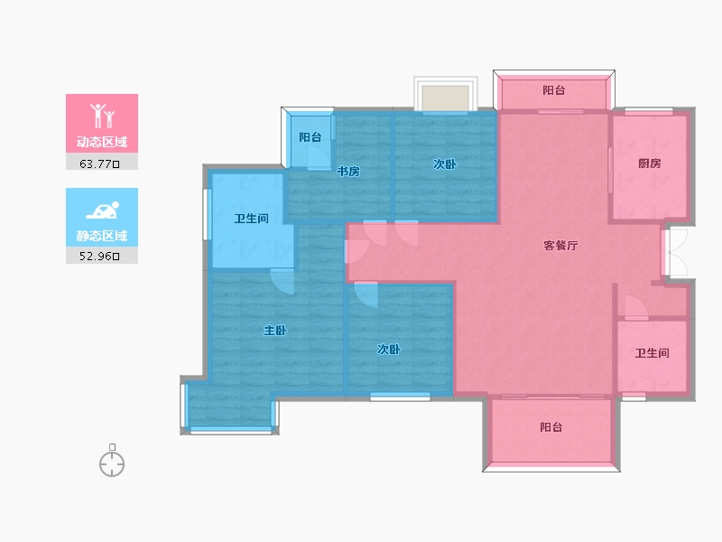 湖南省-长沙市-长沙平吉上苑建面133m²-106.40-户型库-动静分区