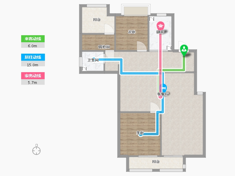 湖南省-长沙市-正荣悦玺建面130m²-104.00-户型库-动静线