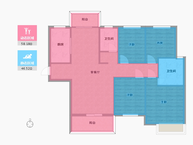 湖南省-长沙市-中建璟和城16号楼,20号楼,19号楼建面125m²-94.75-户型库-动静分区