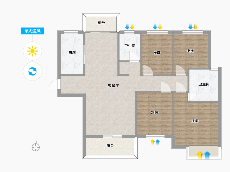 湖南省-长沙市-中建璟和城16号楼,20号楼,19号楼建面125m²-94.75-户型库-采光通风