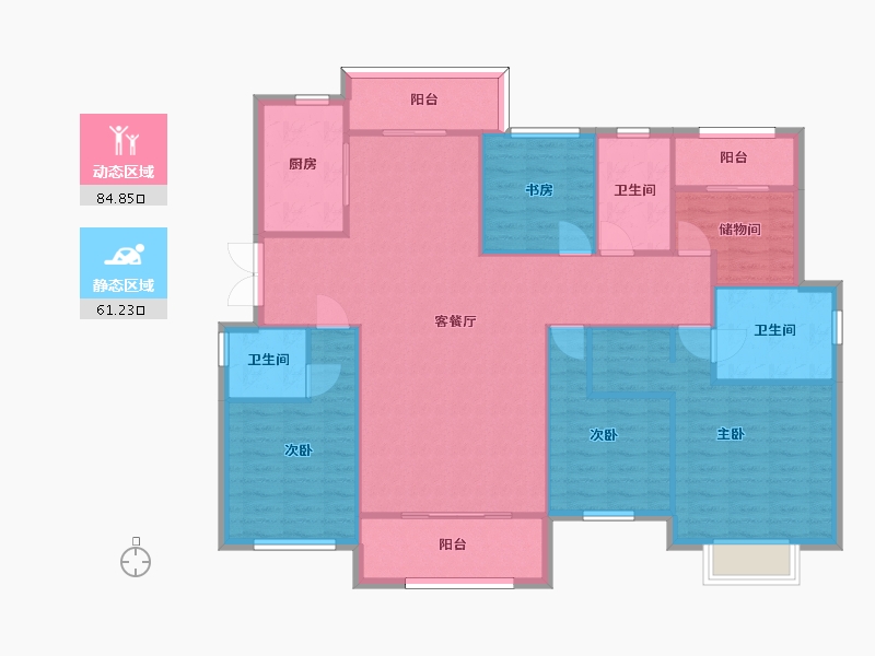 湖南省-长沙市-中天星耀城3号楼,4号楼,7号楼建面173m²-133.93-户型库-动静分区