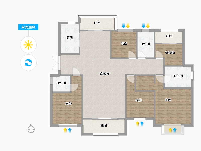 湖南省-长沙市-中天星耀城3号楼,4号楼,7号楼建面173m²-133.93-户型库-采光通风