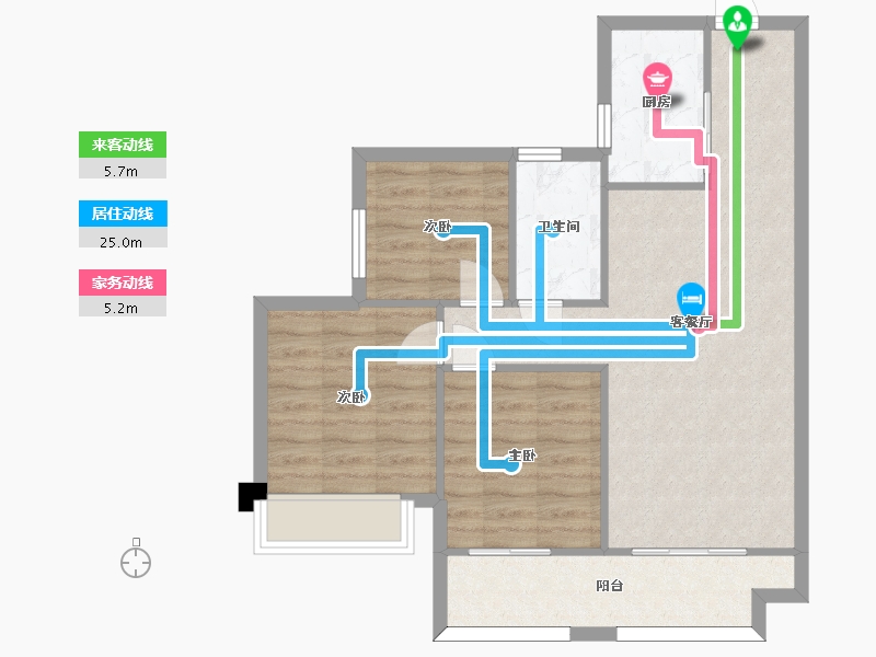 湖南省-长沙市-金科集美天辰17栋,2栋,15栋,16栋建面96m²-73.69-户型库-动静线