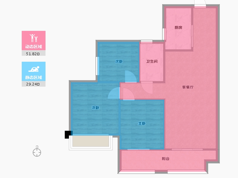 湖南省-长沙市-金科集美天辰17栋,2栋,15栋,16栋建面96m²-73.69-户型库-动静分区